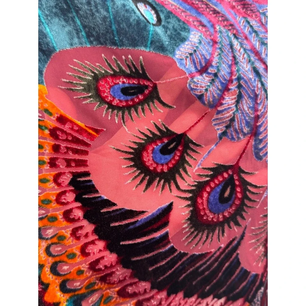 Women Peacock Colorful Vibrant Silk Blend Velvet Burnout Scarf Wrap Shawl Fringe
